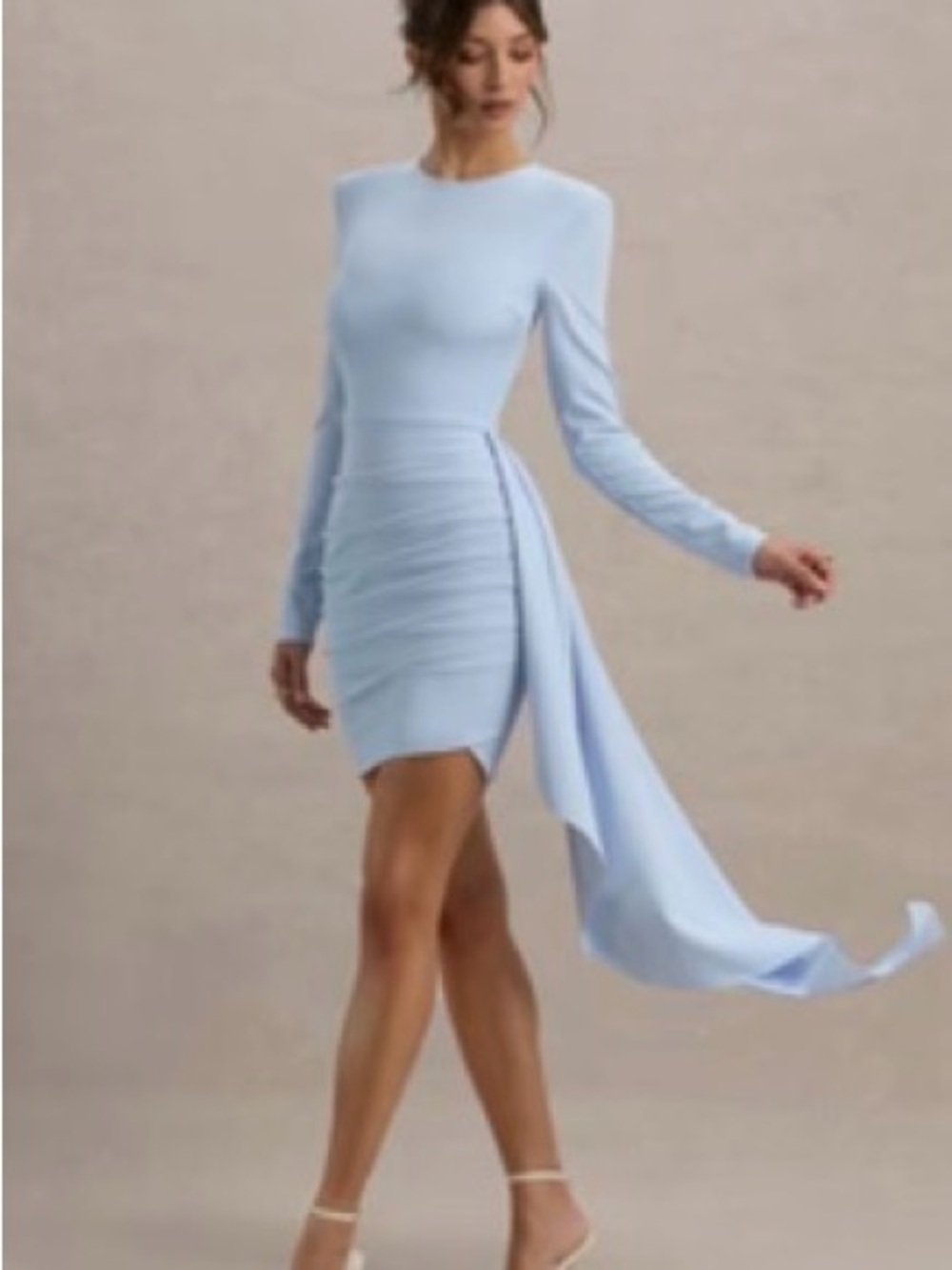 Club L London Pale Blue Long-Sleeve Draped Mini Dress